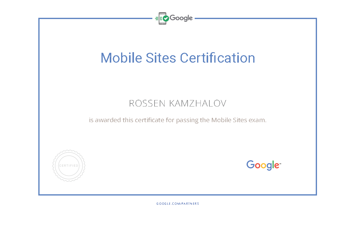 Mobile pages Google Partners Certification